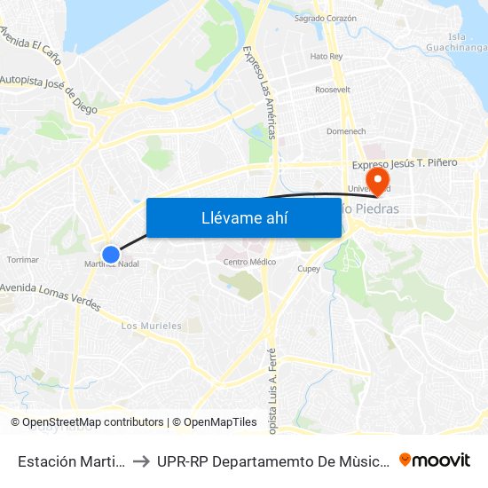 Estación Martinez Nadal to UPR-RP Departamemto De Mùsica Edif. Agustin Stahl map