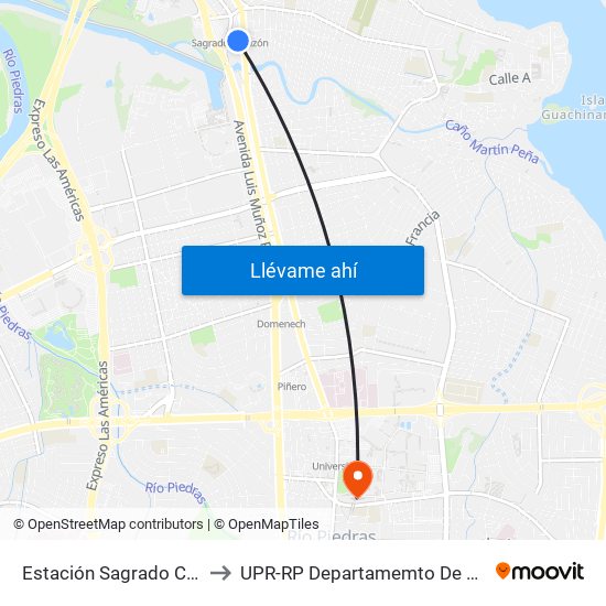 Estación Sagrado Corazón (Descenso) to UPR-RP Departamemto De Mùsica Edif. Agustin Stahl map