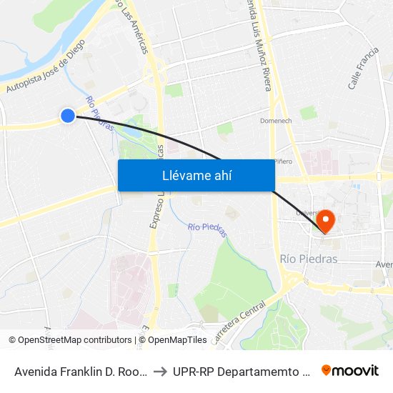 Avenida Franklin D. Roosvelt Esquina Calle 19 N.E. to UPR-RP Departamemto De Mùsica Edif. Agustin Stahl map