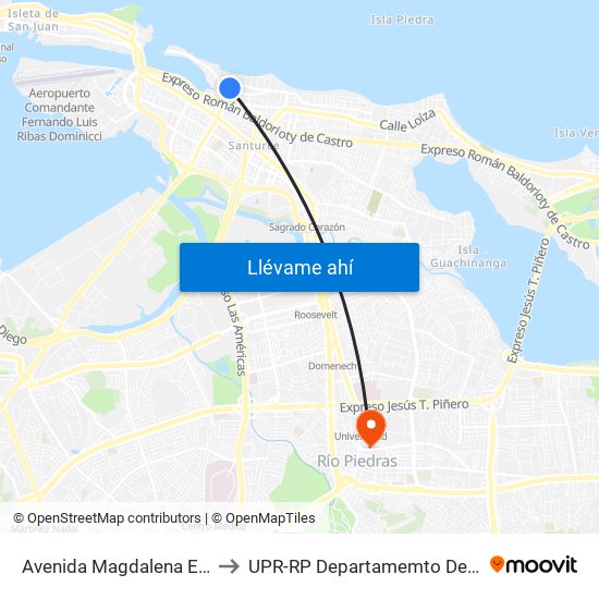Avenida Magdalena Esquina Calle Condado to UPR-RP Departamemto De Mùsica Edif. Agustin Stahl map