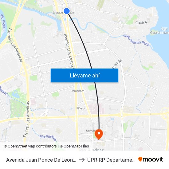 Avenida Juan Ponce De Leon Despues Lado Opuesto Avenida Haydee Rexach to UPR-RP Departamemto De Mùsica Edif. Agustin Stahl map