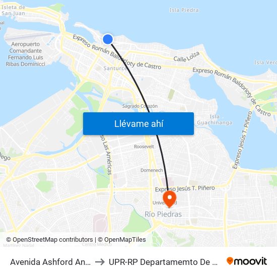 Avenida Ashford Antes Calle Condado to UPR-RP Departamemto De Mùsica Edif. Agustin Stahl map