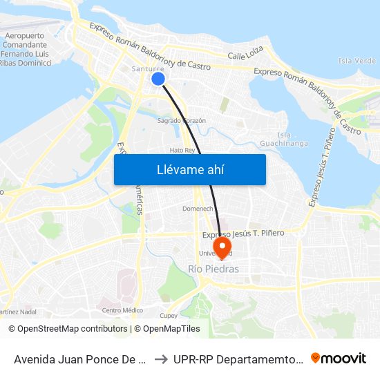 Avenida Juan Ponce De Leon Despues Calle Del Parque to UPR-RP Departamemto De Mùsica Edif. Agustin Stahl map