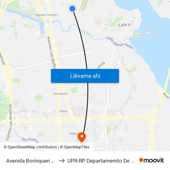 Avenida Borinquen Antes Felipe Goyco to UPR-RP Departamemto De Mùsica Edif. Agustin Stahl map