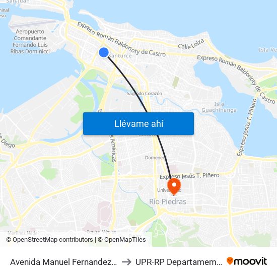 Avenida Manuel Fernandez Juncos Frente Departamento De Salud to UPR-RP Departamemto De Mùsica Edif. Agustin Stahl map