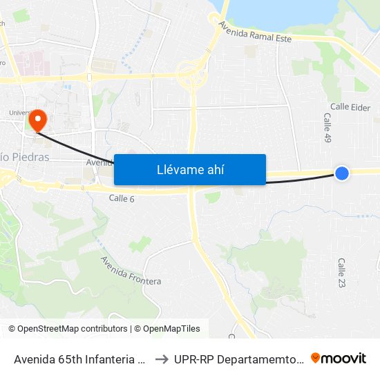 Avenida 65th Infanteria Despues Avenida Monte Carlos to UPR-RP Departamemto De Mùsica Edif. Agustin Stahl map