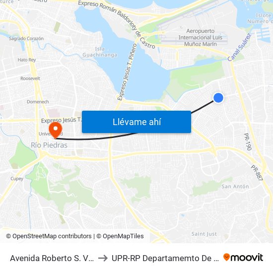 Avenida Roberto S. Vilella Antes Calle 258 to UPR-RP Departamemto De Mùsica Edif. Agustin Stahl map