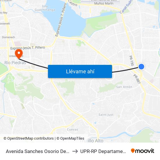 Avenida Sanches Osorio Despues Lado Opuesto Calle Parque M. Rivera to UPR-RP Departamemto De Mùsica Edif. Agustin Stahl map