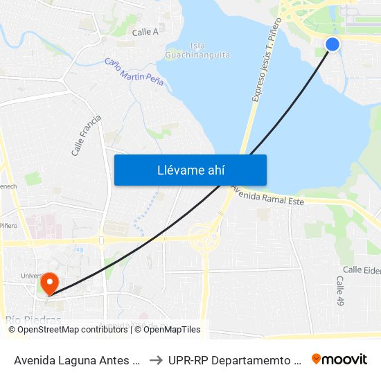 Avenida Laguna Antes Lado Opuesto Calle Acuario to UPR-RP Departamemto De Mùsica Edif. Agustin Stahl map