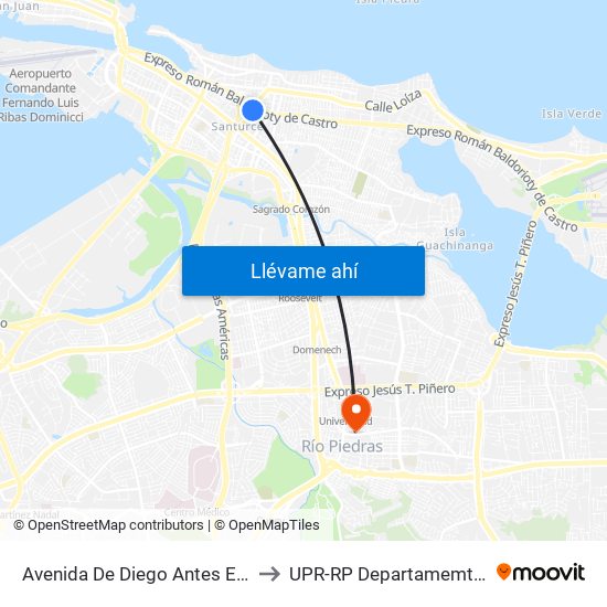 Avenida De Diego Antes Expreso Ramón Baldorioty De Castro to UPR-RP Departamemto De Mùsica Edif. Agustin Stahl map