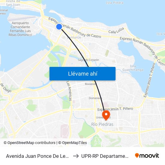 Avenida Juan Ponce De León Antes Lado Opuesto Calle Roncabado to UPR-RP Departamemto De Mùsica Edif. Agustin Stahl map