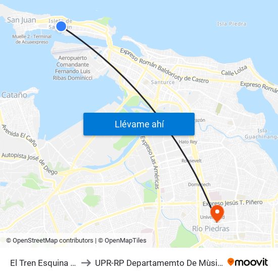 El Tren Esquina Calle Valdez to UPR-RP Departamemto De Mùsica Edif. Agustin Stahl map