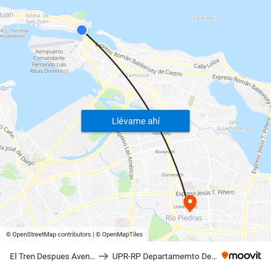El Tren Despues Avenida Fernandez Juncos to UPR-RP Departamemto De Mùsica Edif. Agustin Stahl map