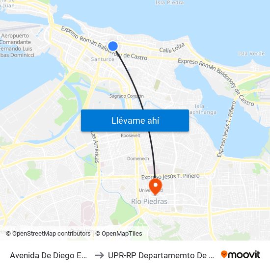 Avenida De Diego Esquina Calle Estrella to UPR-RP Departamemto De Mùsica Edif. Agustin Stahl map