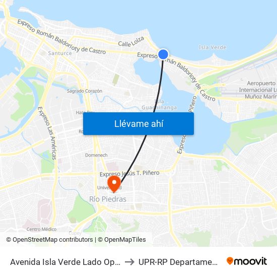 Avenida Isla Verde Lado Opuesto Salida Expreso Baldorioty De Castro to UPR-RP Departamemto De Mùsica Edif. Agustin Stahl map