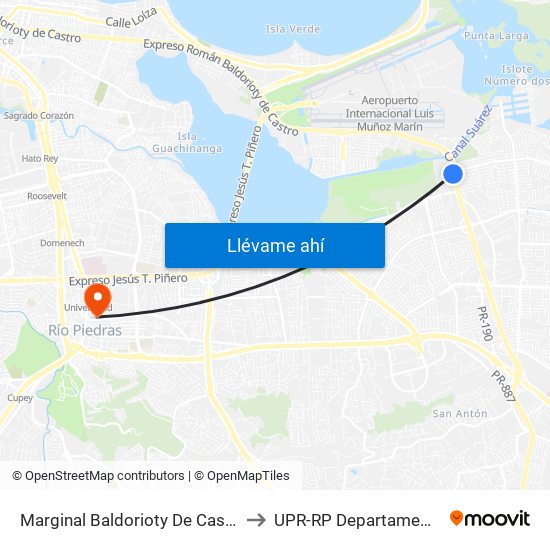 Marginal Baldorioty De Castro Lado Opuesto Iglesia Fuente Agua Viva to UPR-RP Departamemto De Mùsica Edif. Agustin Stahl map