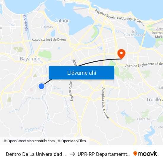 Dentro De La Universidad Upr (Redondel Hacia Santa Juanita) to UPR-RP Departamemto De Mùsica Edif. Agustin Stahl map