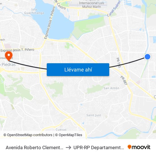 Avenida Roberto Clemente Despues Lado Opuesto Calle 98 to UPR-RP Departamemto De Mùsica Edif. Agustin Stahl map