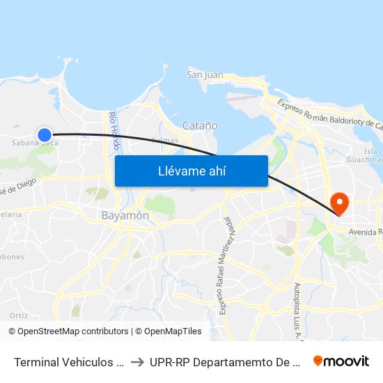 Terminal Vehiculos Publicos Toa Baja to UPR-RP Departamemto De Mùsica Edif. Agustin Stahl map