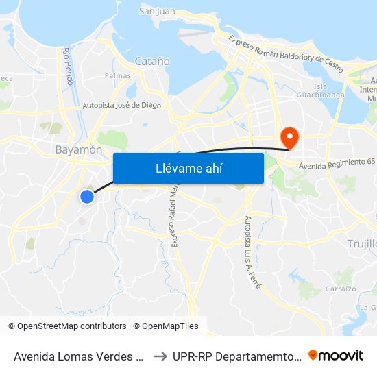 Avenida Lomas Verdes Lado Opuesto Calle Crisantemo to UPR-RP Departamemto De Mùsica Edif. Agustin Stahl map