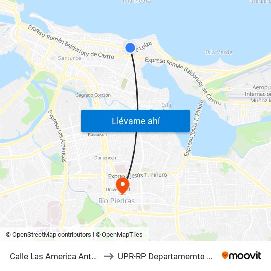 Calle Las America Antes Calle Teniente Lavergne to UPR-RP Departamemto De Mùsica Edif. Agustin Stahl map
