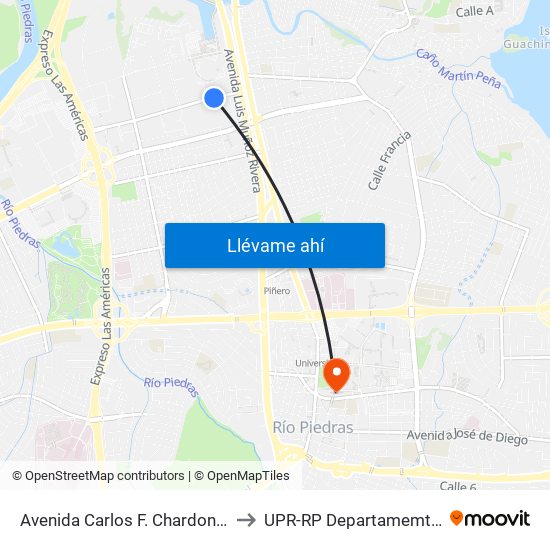 Avenida Carlos F. Chardon Antes Lado Opuesto Calle Arterial D to UPR-RP Departamemto De Mùsica Edif. Agustin Stahl map