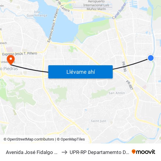 Avenida José Fidalgo Díaz Lado Opuesto Vía 21 to UPR-RP Departamemto De Mùsica Edif. Agustin Stahl map