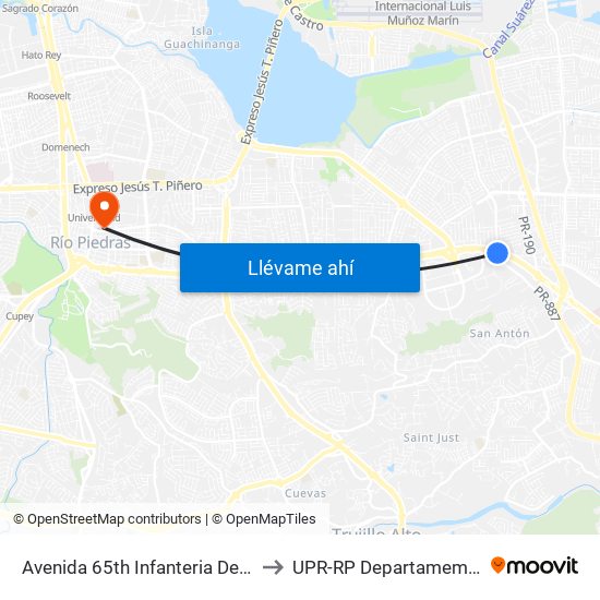 Avenida 65th Infanteria Despues Lado Opuesto Calle San Marcos to UPR-RP Departamemto De Mùsica Edif. Agustin Stahl map