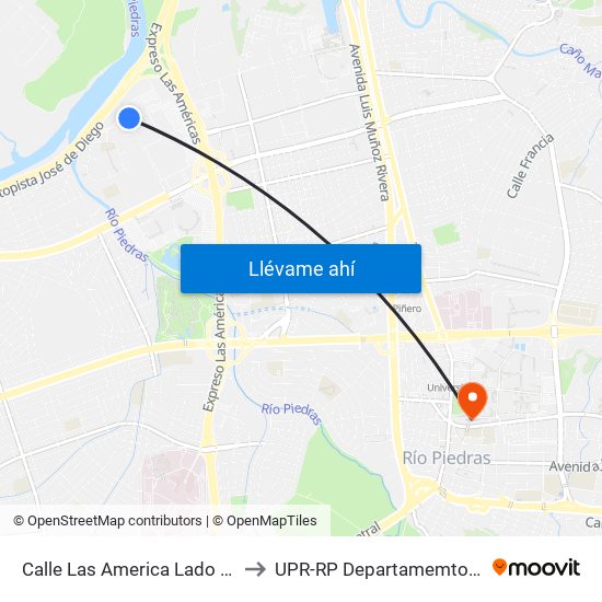 Calle Las America Lado Opuesto Supermercado Econo to UPR-RP Departamemto De Mùsica Edif. Agustin Stahl map