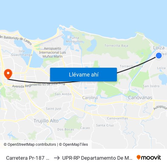 Carretera Pr-187 Frente Cdt Loiza to UPR-RP Departamemto De Mùsica Edif. Agustin Stahl map