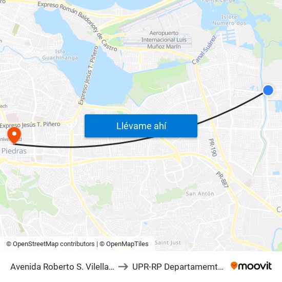 Avenida Roberto S. Vilella Antes Avenida Roberto Clemente to UPR-RP Departamemto De Mùsica Edif. Agustin Stahl map