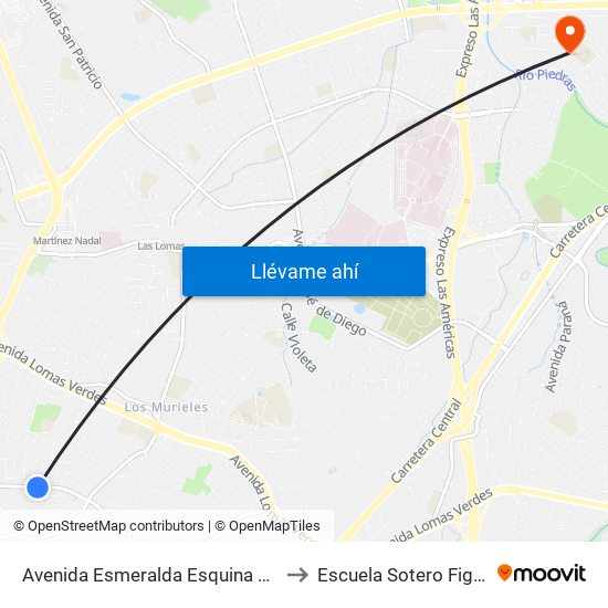 Avenida Esmeralda Esquina Calle 22 to Escuela Sotero Figueroa map
