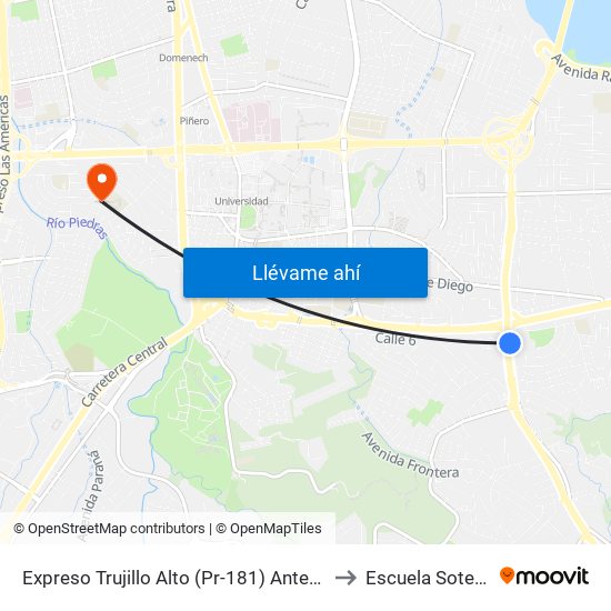 Expreso Trujillo Alto (Pr-181) Antes Avenida 65th Infanteria to Escuela Sotero Figueroa map