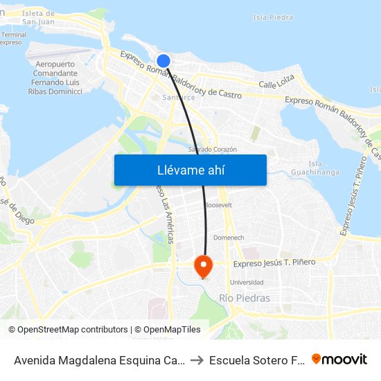 Avenida Magdalena Esquina Calle Condado to Escuela Sotero Figueroa map