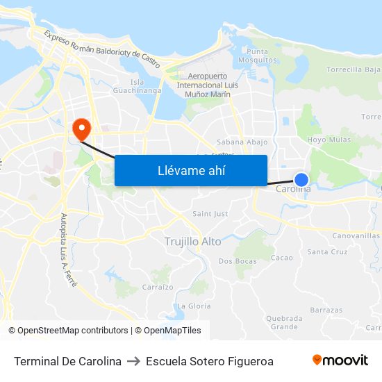 Terminal De Carolina to Escuela Sotero Figueroa map
