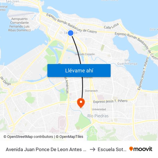 Avenida Juan Ponce De Leon Antes Lado Opuesto Avenida De Diego to Escuela Sotero Figueroa map