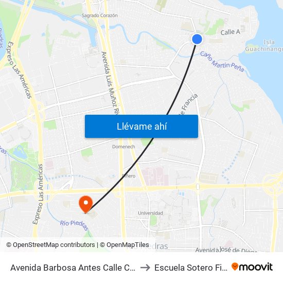 Avenida Barbosa Antes Calle Constitucion to Escuela Sotero Figueroa map