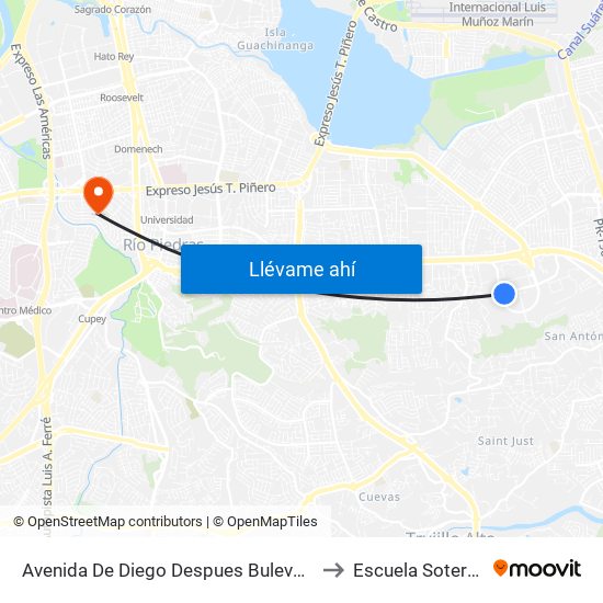 Avenida De Diego Despues Bulevard De La Media Luna to Escuela Sotero Figueroa map