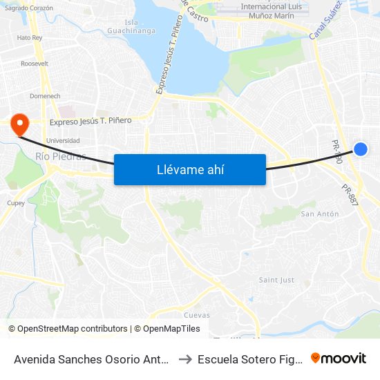 Avenida Sanches Osorio Antes Via 4 to Escuela Sotero Figueroa map
