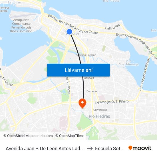 Avenida Juan P. De León Antes Lado Opuesto Calle Hipodromo to Escuela Sotero Figueroa map
