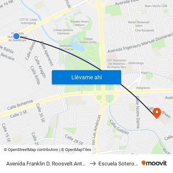 Avenida Franklin D. Roosvelt Antes Calle Baleares to Escuela Sotero Figueroa map