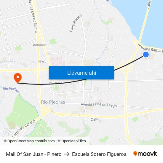 Mall Of San Juan - Pinero to Escuela Sotero Figueroa map