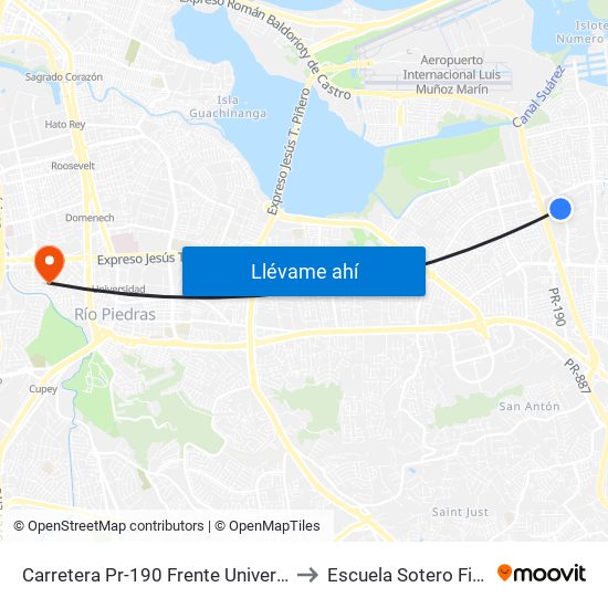 Carretera Pr-190 Frente Universidad Une to Escuela Sotero Figueroa map