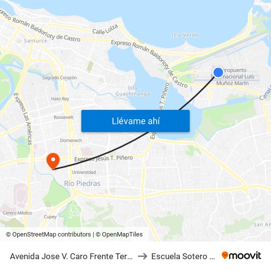 Avenida Jose V. Caro Frente Terminal Jet Blue to Escuela Sotero Figueroa map