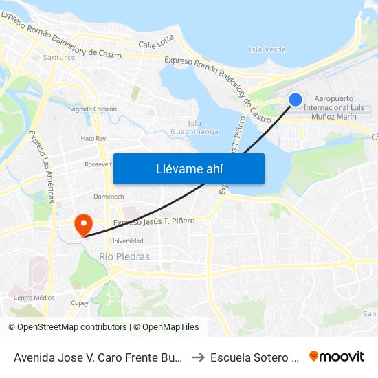 Avenida Jose V. Caro Frente Buget Car Rental to Escuela Sotero Figueroa map