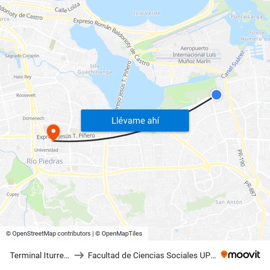 Terminal Iturregui to Facultad de Ciencias Sociales UPRRP map