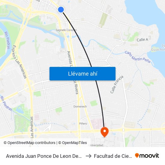 Avenida Juan Ponce De Leon Despues Calle Riera (Frente A La Inmaculada) to Facultad de Ciencias Sociales UPRRP map