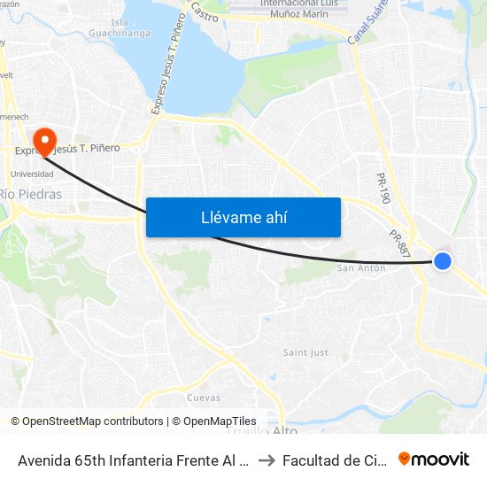 Avenida 65th Infanteria Frente Al Hospital Doctor Federico Trilla (Lado Opuesto) to Facultad de Ciencias Sociales UPRRP map