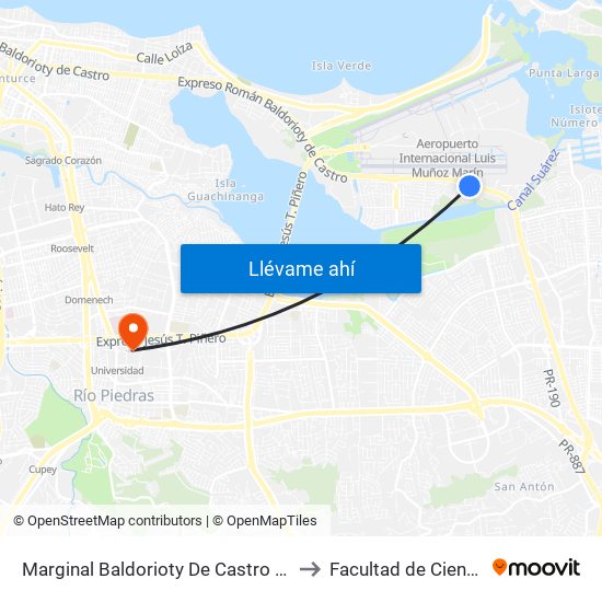 Marginal Baldorioty De Castro Lado Opuesto Al Dealer Mercedes to Facultad de Ciencias Sociales UPRRP map