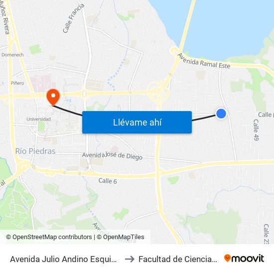 Avenida Julio Andino Esquina Calle Luis R. Miranda to Facultad de Ciencias Sociales UPRRP map